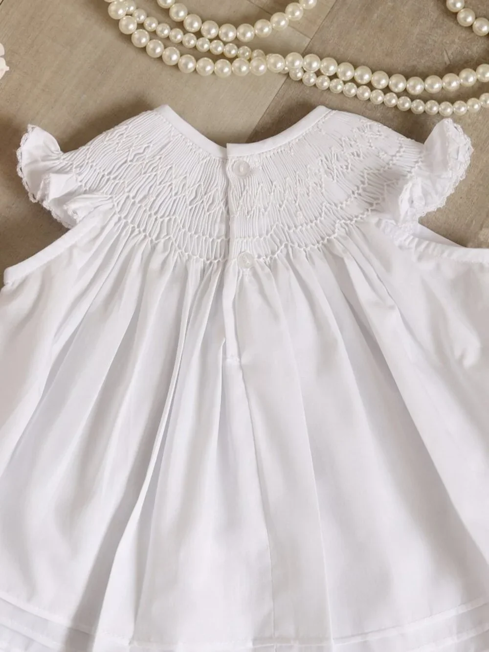 White Smocked Dress Fly Sleeve Bishop First Portraits Coming Home Preemie/NB